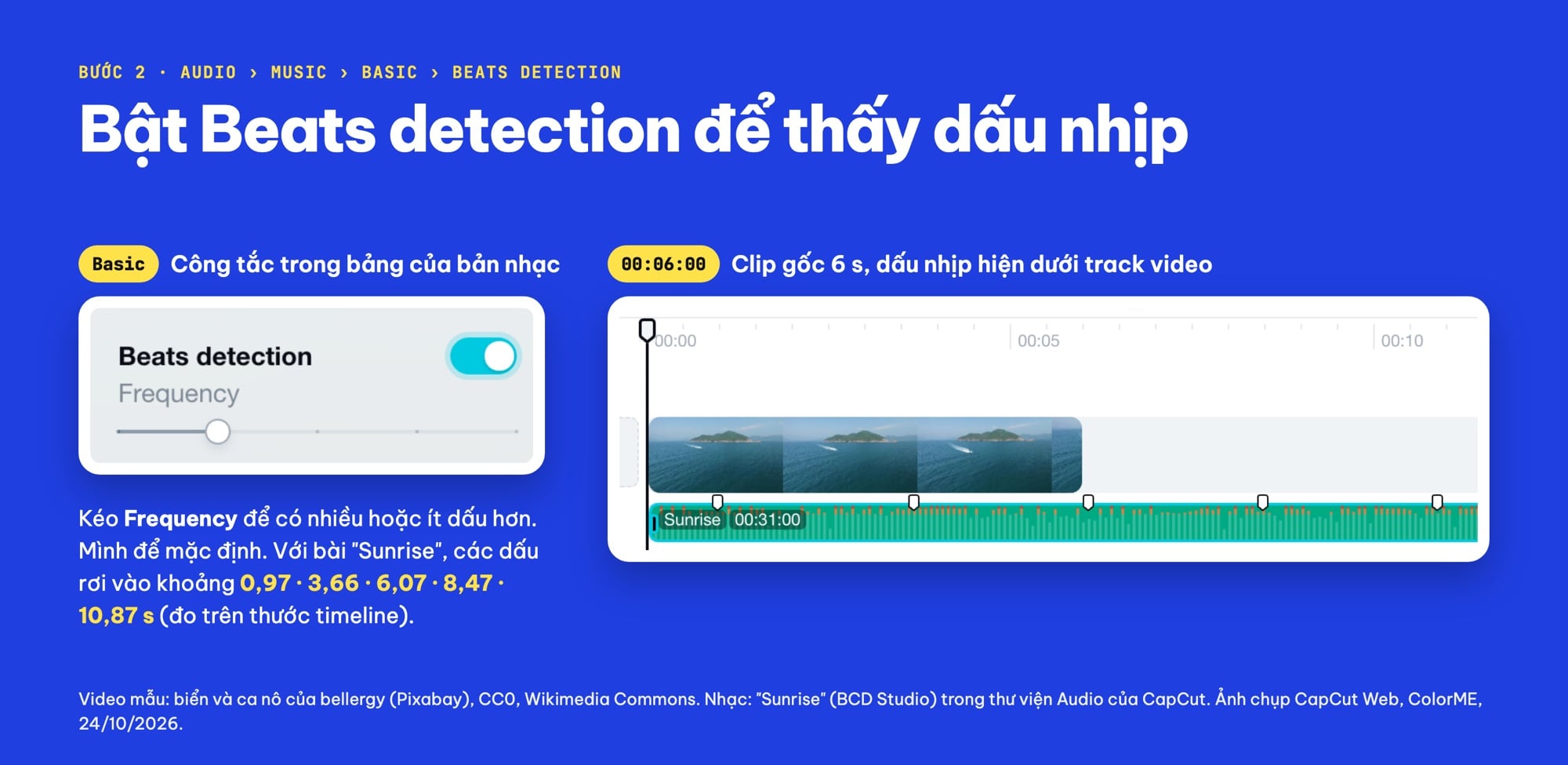Bật Beats detection trên CapCut Web để thấy dấu nhịp nhạc