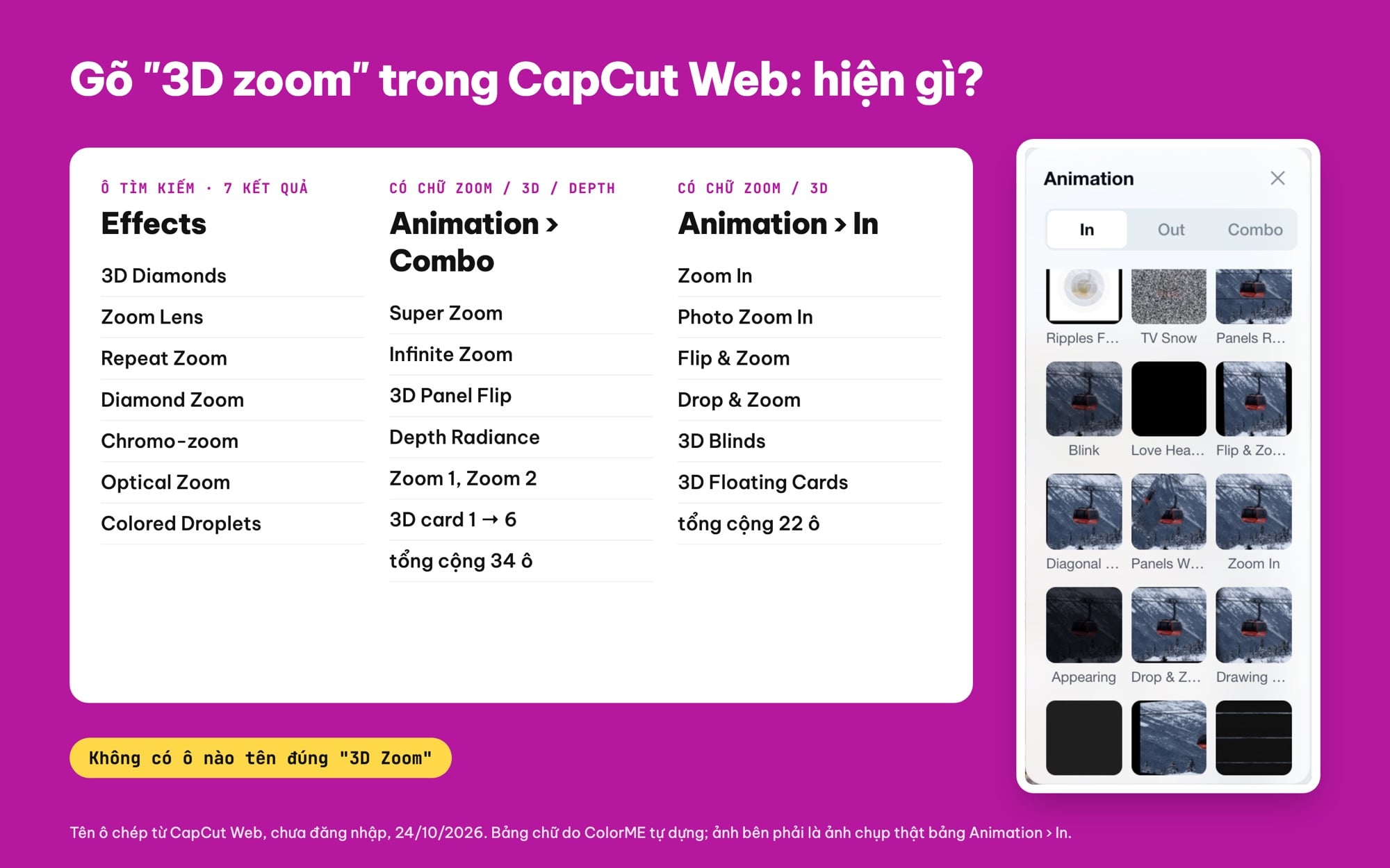 Kết quả tìm 3D zoom trong Effects và Animation của CapCut Web