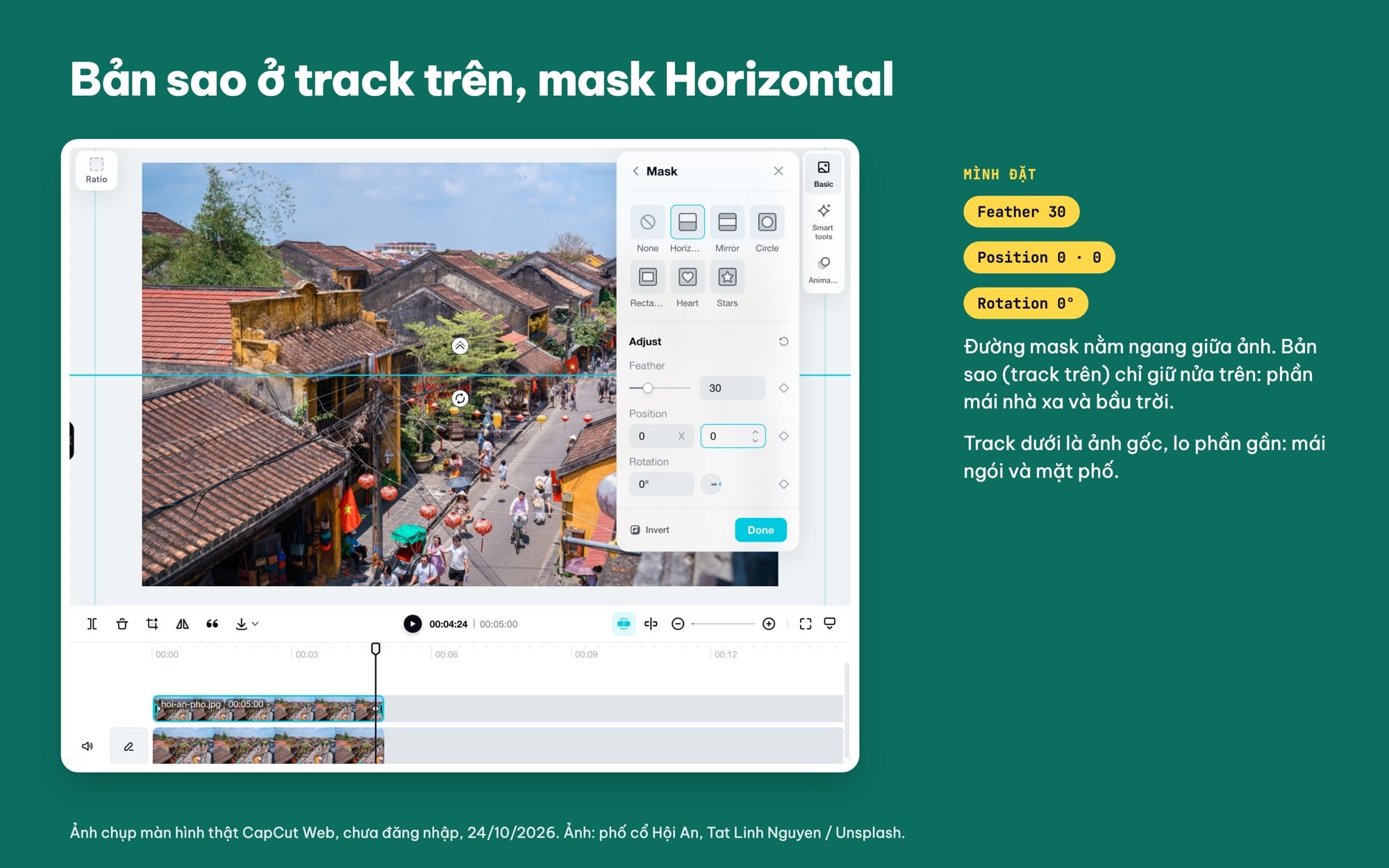 Mask Horizontal cho bản sao ảnh trong CapCut Web