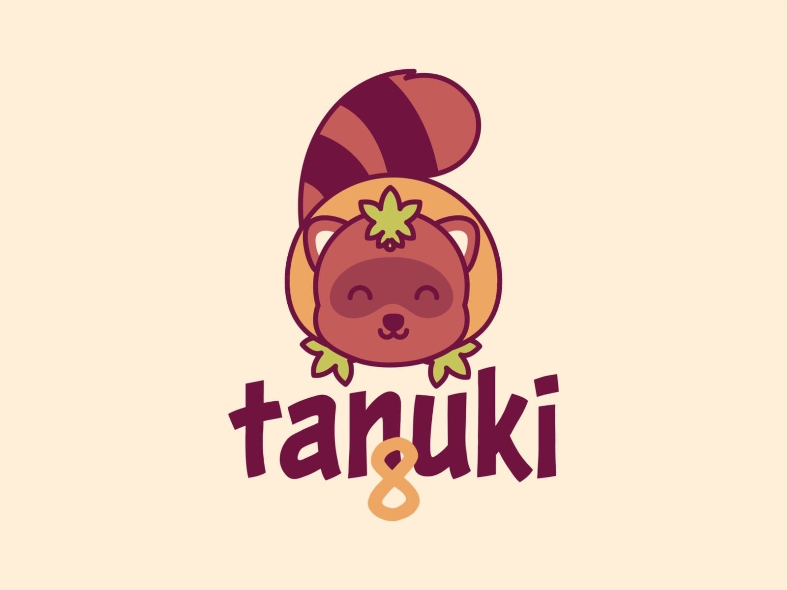 Logo cute con tanuki ôm vòng tròn cam kèm chữ tanuki