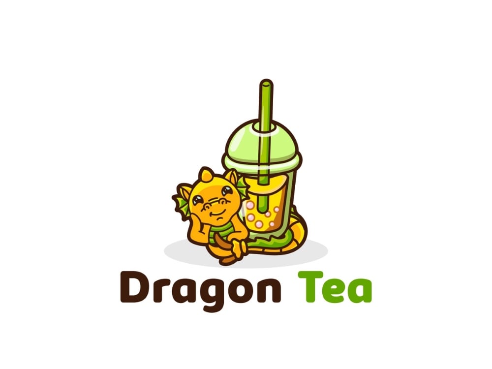 Logo chibi con rồng ôm ly trà sữa Dragon Tea