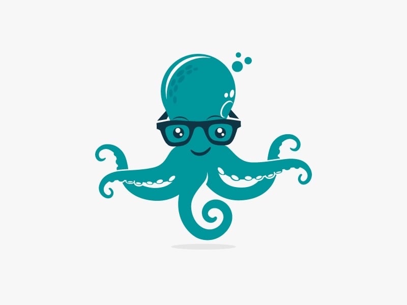 Logo cute bạch tuộc đeo kính màu xanh ngọc