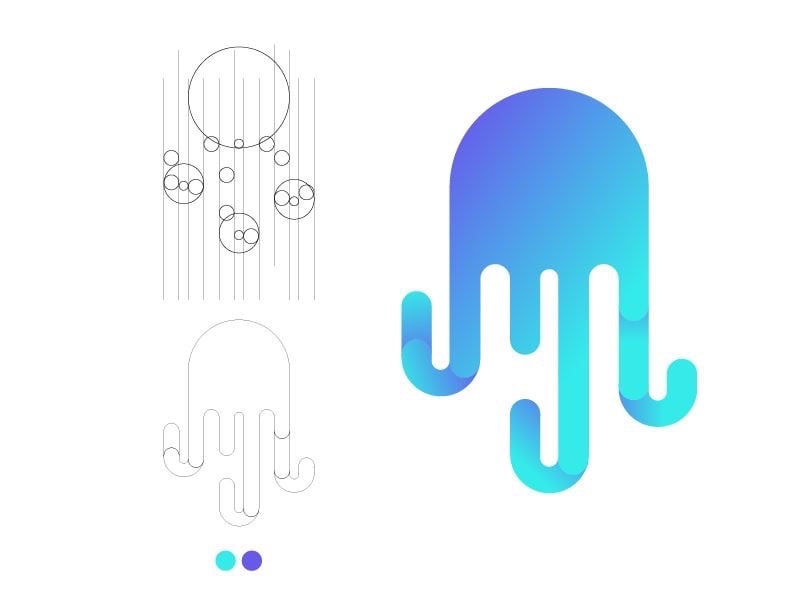 Logo bạch tuộc kèm lưới dựng hình bằng vòng tròn