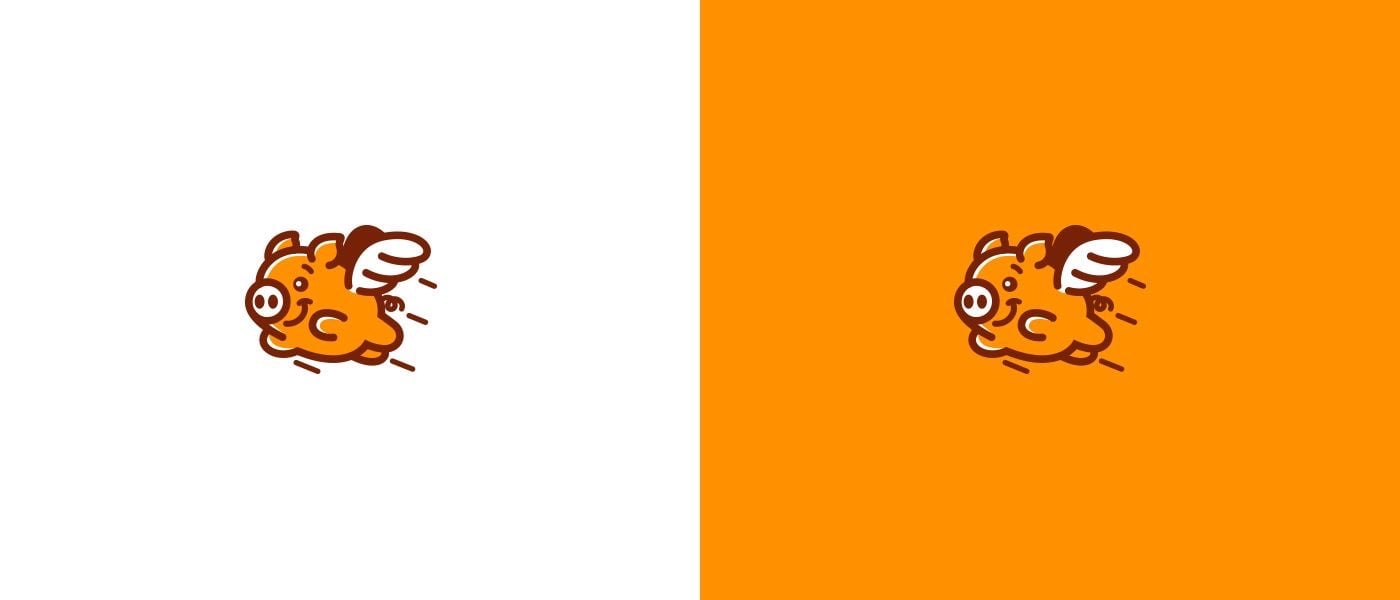 Logo cute chú heo có cánh trên nền trắng và nền cam