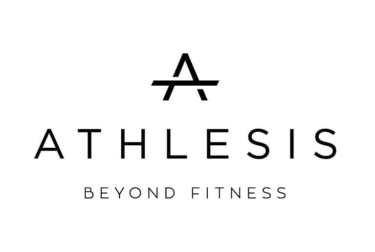 Logo Athlesis: chữ A có thanh ngang kéo dài, chữ in hoa giãn rộng màu đen trên nền trắng