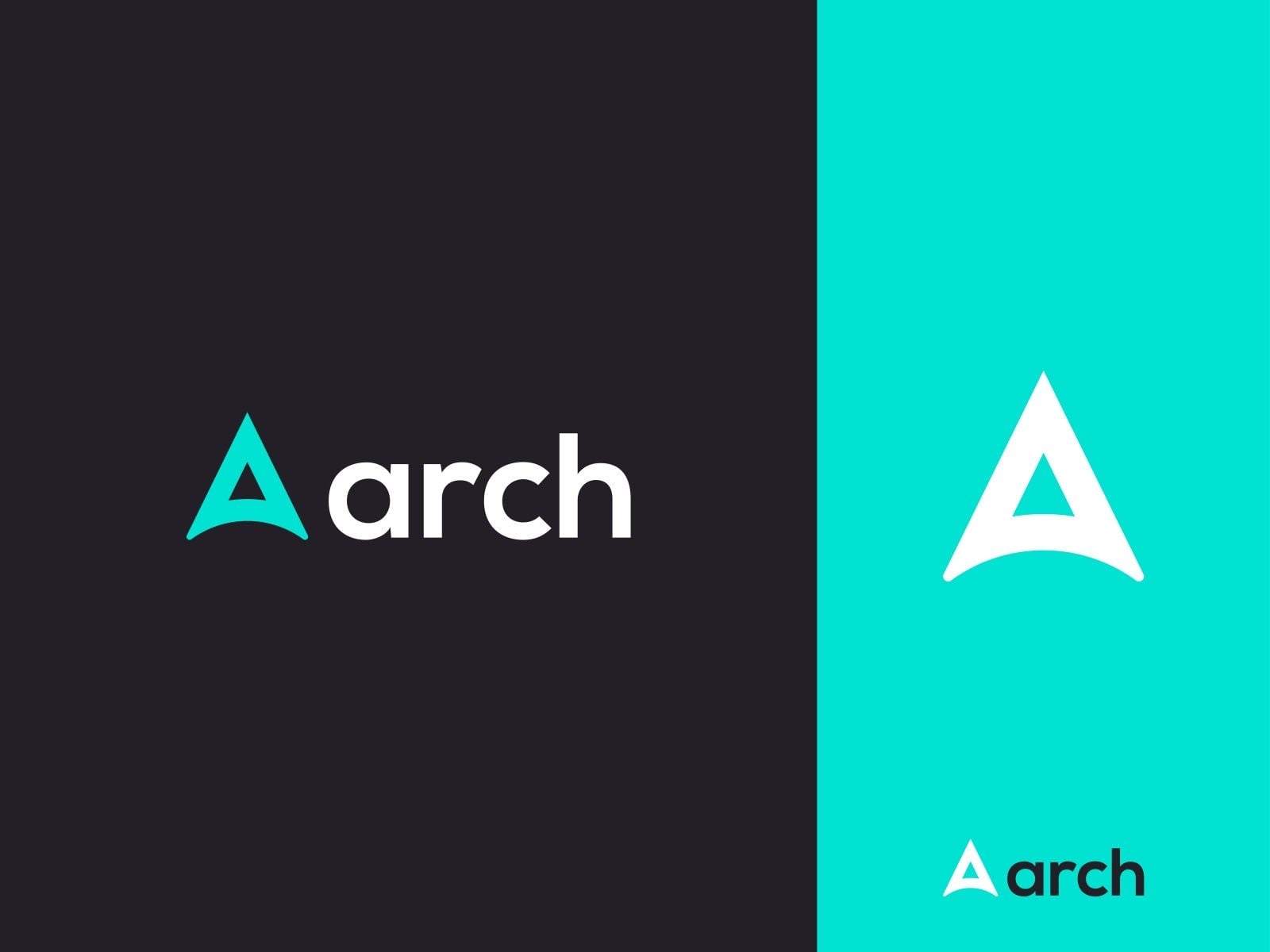 Logo arch: chữ A nhọn màu xanh ngọc có chân cong như mái vòm, kèm chữ arch