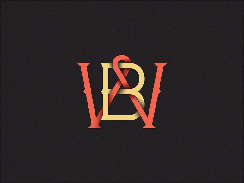 Monogram WB: chữ W màu đỏ và chữ B màu kem đan vào nhau trên nền đen