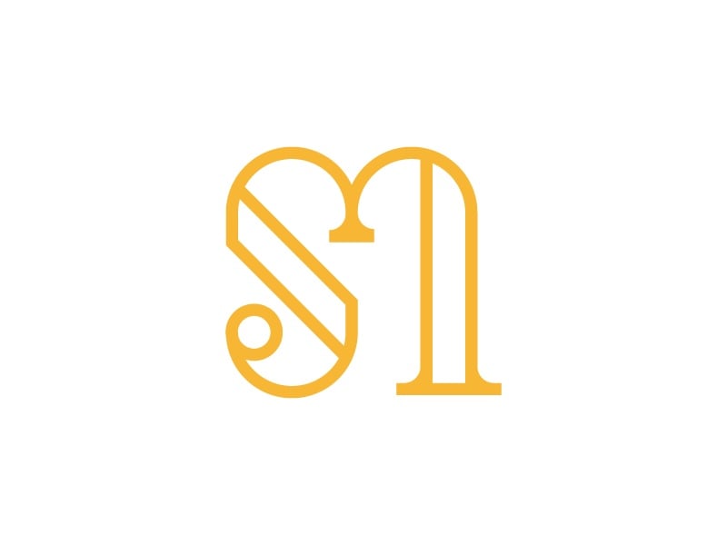 Monogram SM nét đôi màu vàng: đường cong của S chạy liền sang chữ M