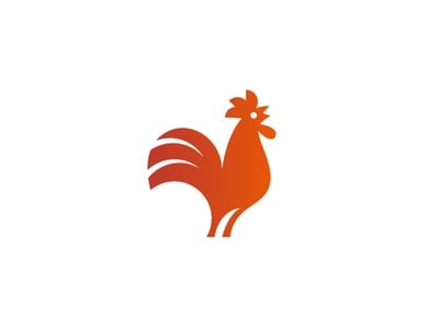 Biểu tượng gà trống nhìn nghiêng màu cam đỏ, mào tròn, đuôi gồm ba dải cong