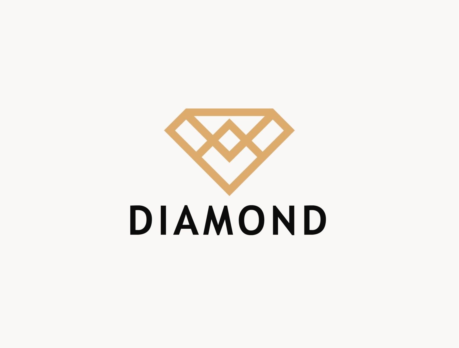 Logo kim cương nét vàng trên nền kem: các đường chéo đan nhau thành viên đá có ô vuông ở giữa, chữ DIAMOND đen bên dưới