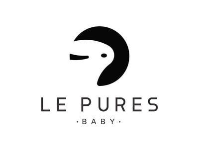 Logo Le Pures Baby: hình tròn đen có khoảng âm tạo dáng đầu con vật nhỏ, chữ LE PURES mảnh giãn rộng, dòng BABY nhỏ bên dưới