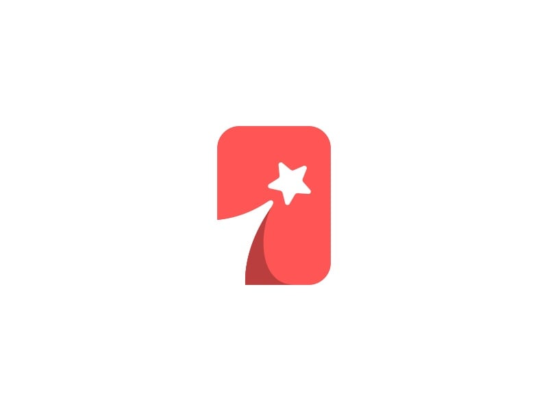 Logo hình điện thoại bo góc màu đỏ cam, một ngôi sao 5 cánh mập màu trắng và vệt đuôi cong như sao băng