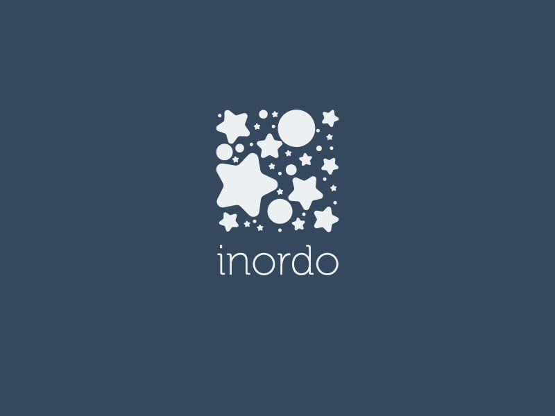 Logo inordo trên nền xanh đêm: nhiều ngôi sao 5 cánh bo tròn và chấm tròn trắng xếp kín một ô vuông