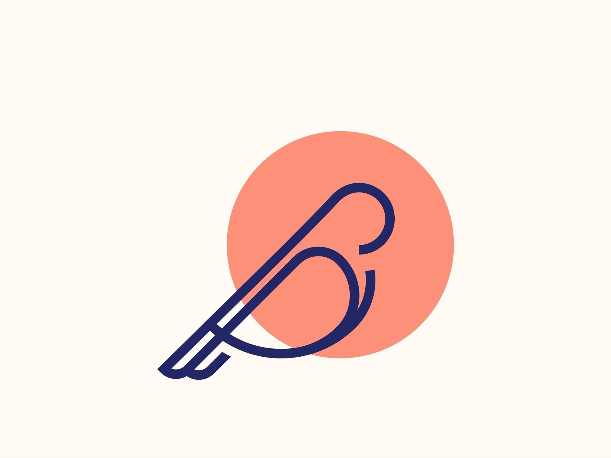 Logo chim nét xanh than đều nét trên hình tròn màu san hô, nền kem: thân, đầu và hai cánh dựng từ vài đường cong