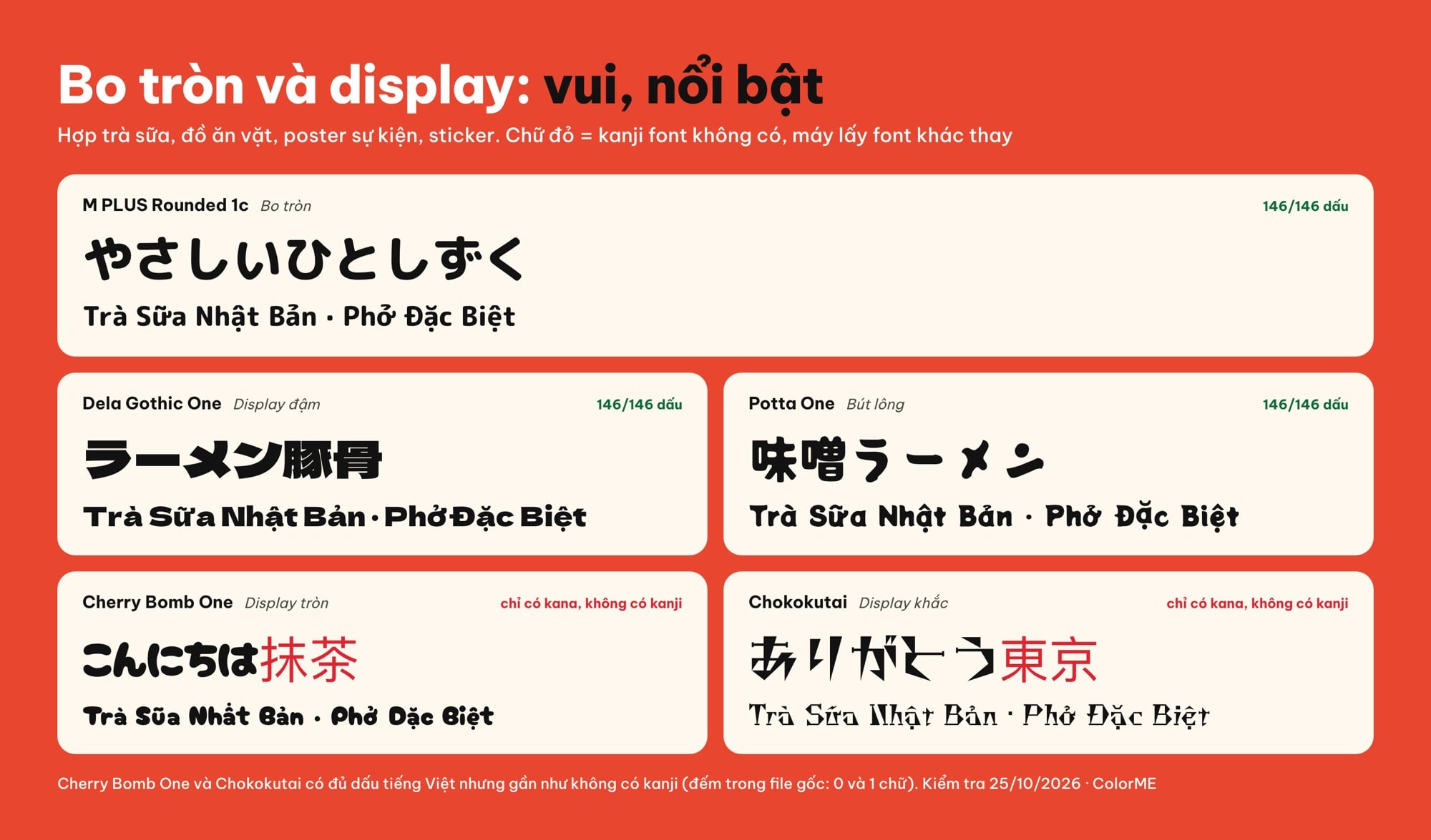 Font chữ Nhật Bản bo tròn và display: M PLUS Rounded 1c, Dela Gothic One, Potta One, Cherry Bomb One, Chokokutai