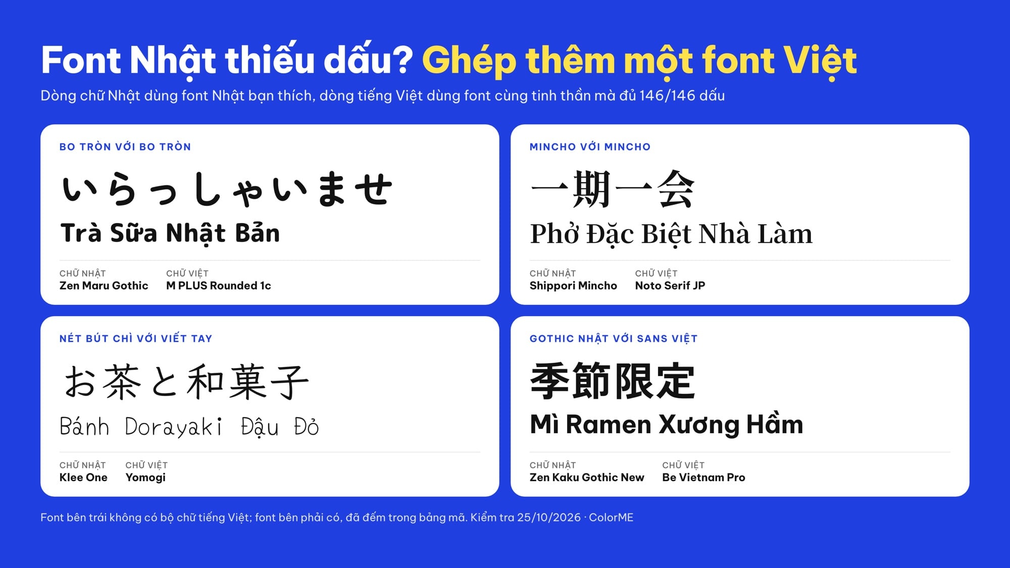 Ghép font tiếng Nhật với font tiếng Việt: Zen Maru Gothic và M PLUS Rounded 1c, Shippori Mincho và Noto Serif JP