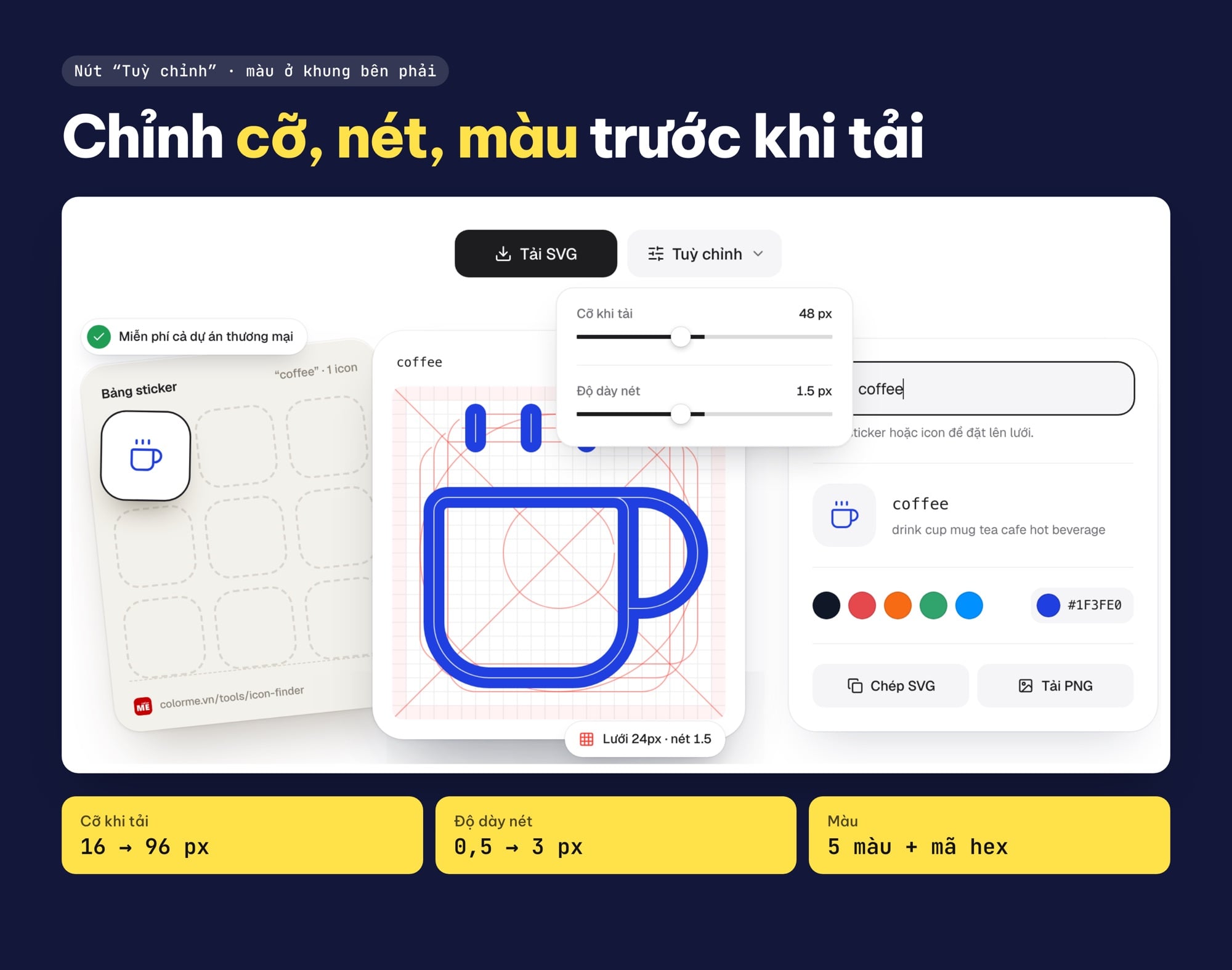 Tạo icon online: chỉnh cỡ, độ dày nét và màu icon trước khi tải