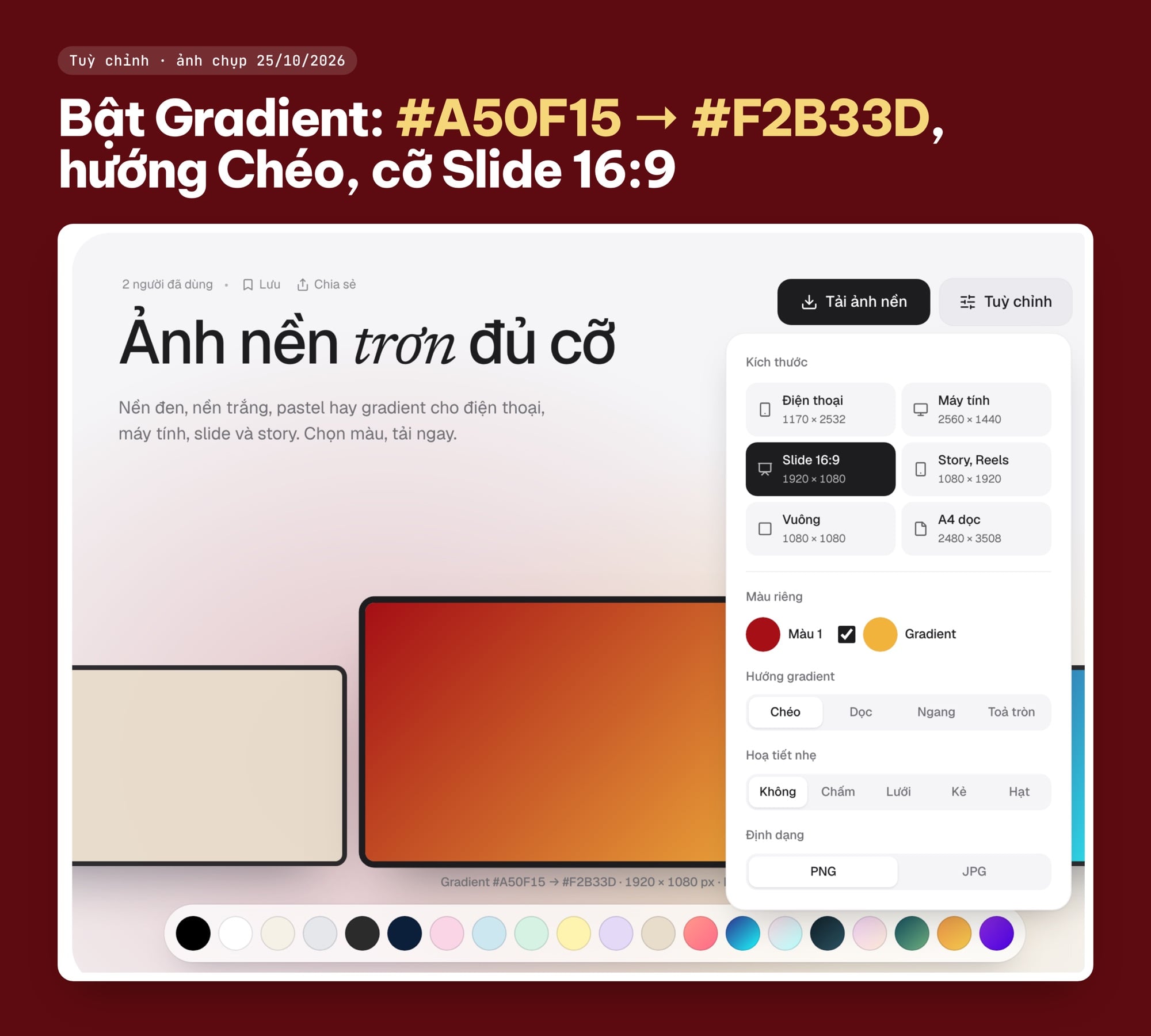 Background Tết gradient đỏ sang vàng #A50F15 đến #F2B33D hướng chéo