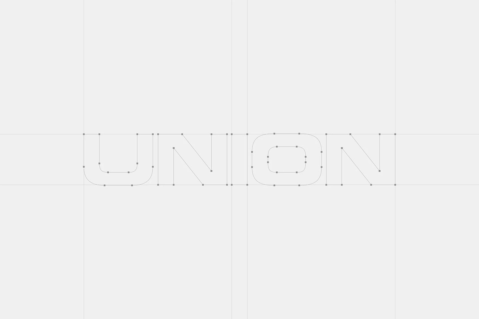 Bản vẽ khung dây của chữ UNION với các điểm neo và đường bezier mảnh trên nền trắng