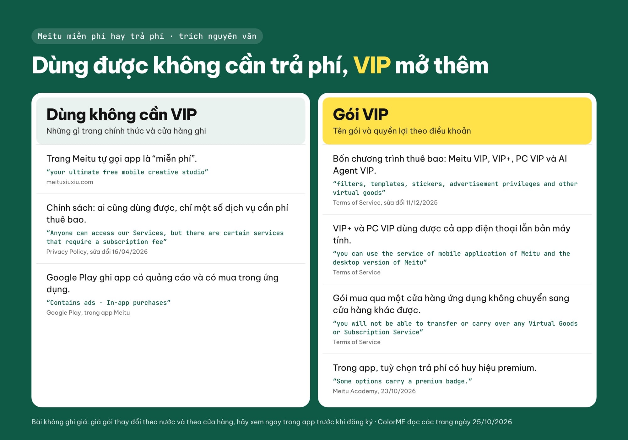 Meitu miễn phí hay VIP: những gì dùng không cần VIP và quyền lợi gói Meitu VIP