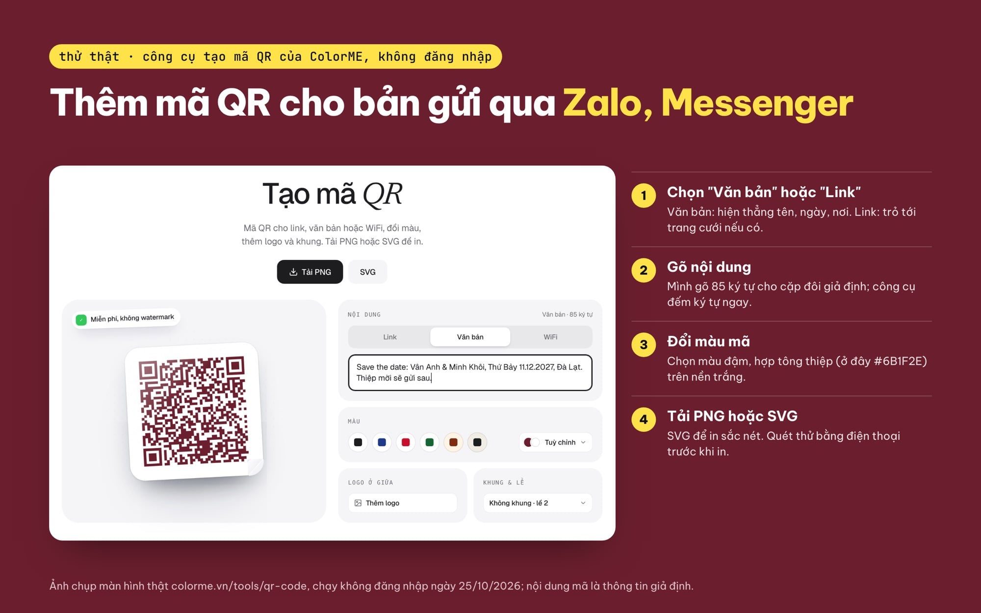 Tạo mã QR cho thiệp save the date bằng công cụ QR của ColorME
