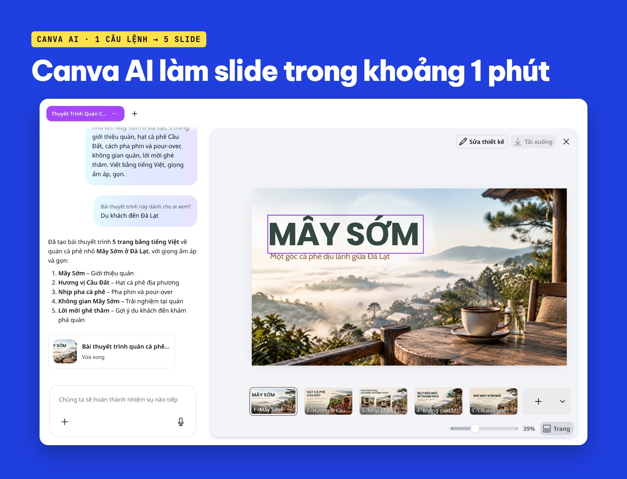 Canva AI làm slide từ một câu lệnh