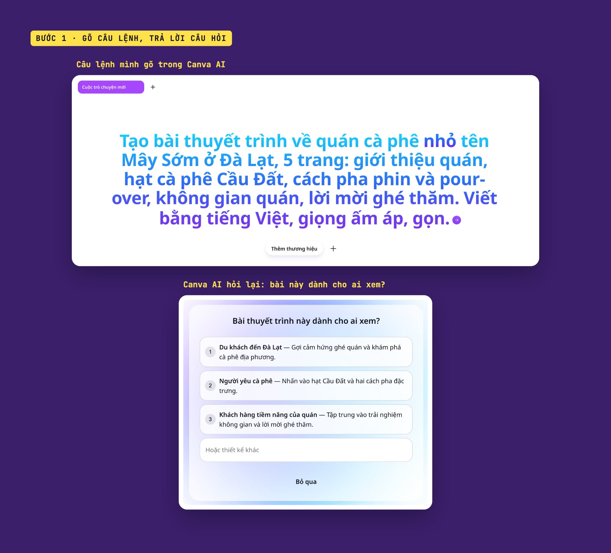 Viết câu lệnh trong Canva AI