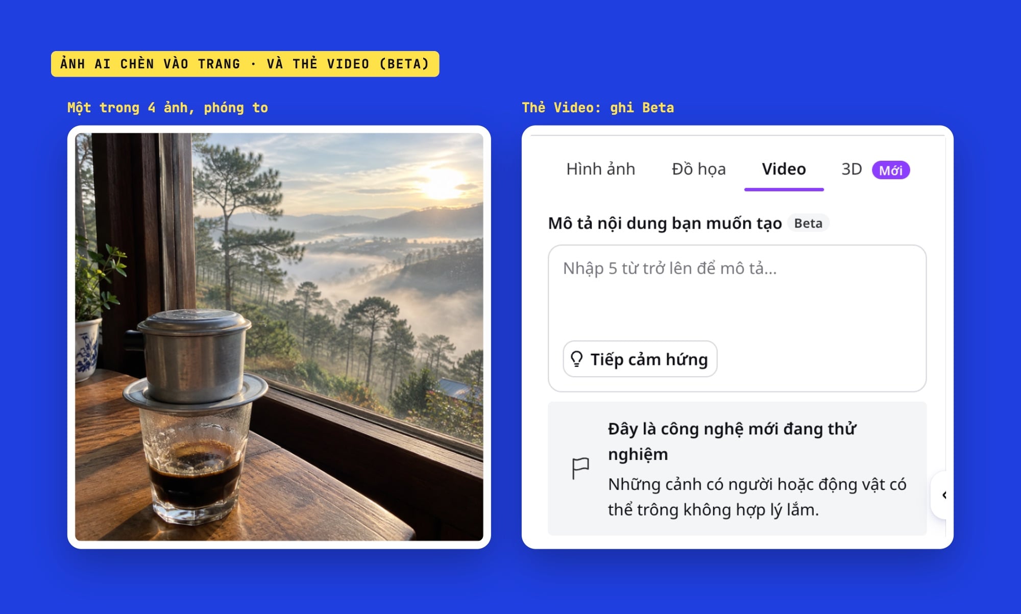 Ảnh AI tạo trong Canva và tab Video Beta