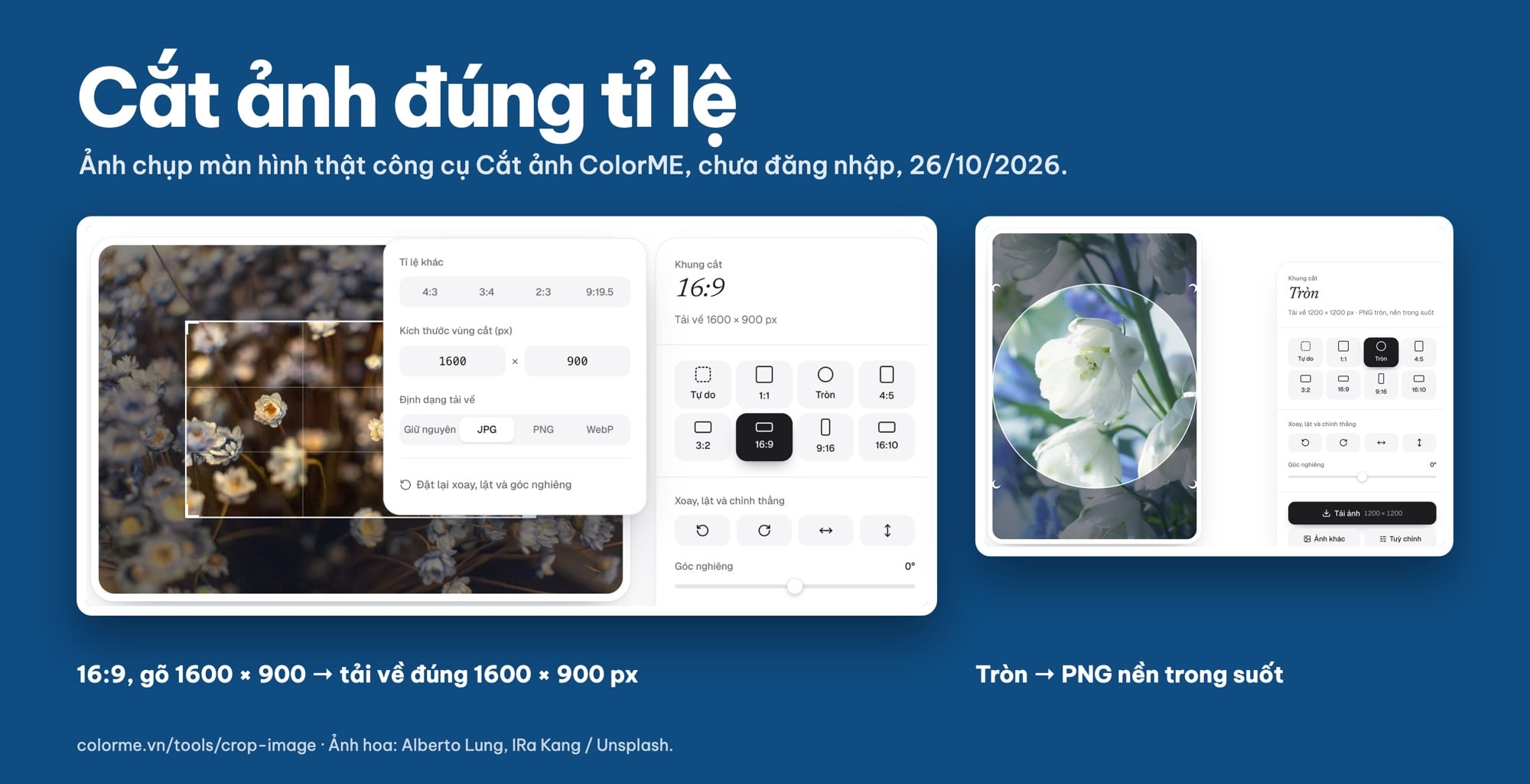 Cắt ảnh bìa Zalo 16:9 và avatar tròn bằng công cụ Cắt ảnh online ColorME