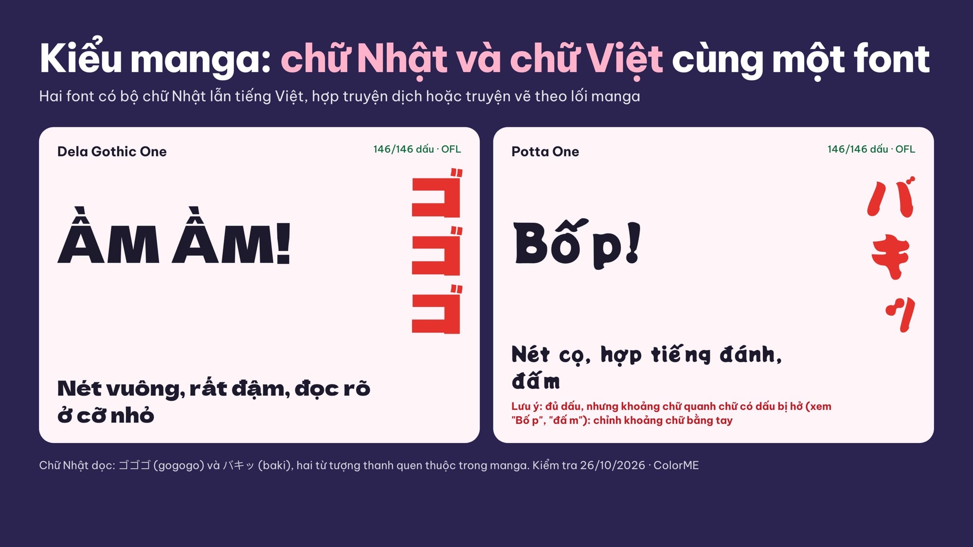 Font manga có chữ Nhật và tiếng Việt: Dela Gothic One, Potta One