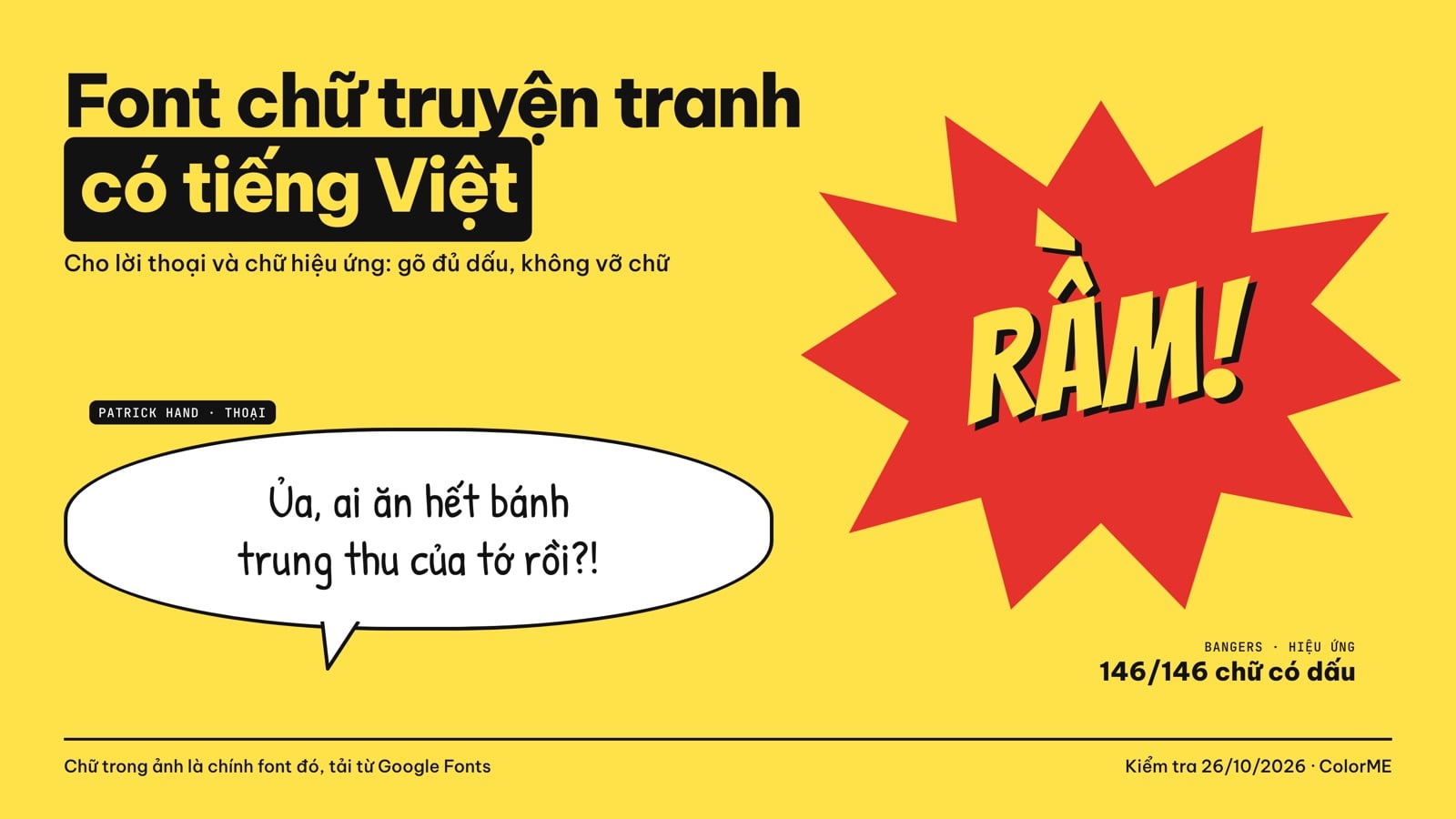 Font chữ truyện tranh, comic có tiếng Việt cho thoại và hiệu ứng