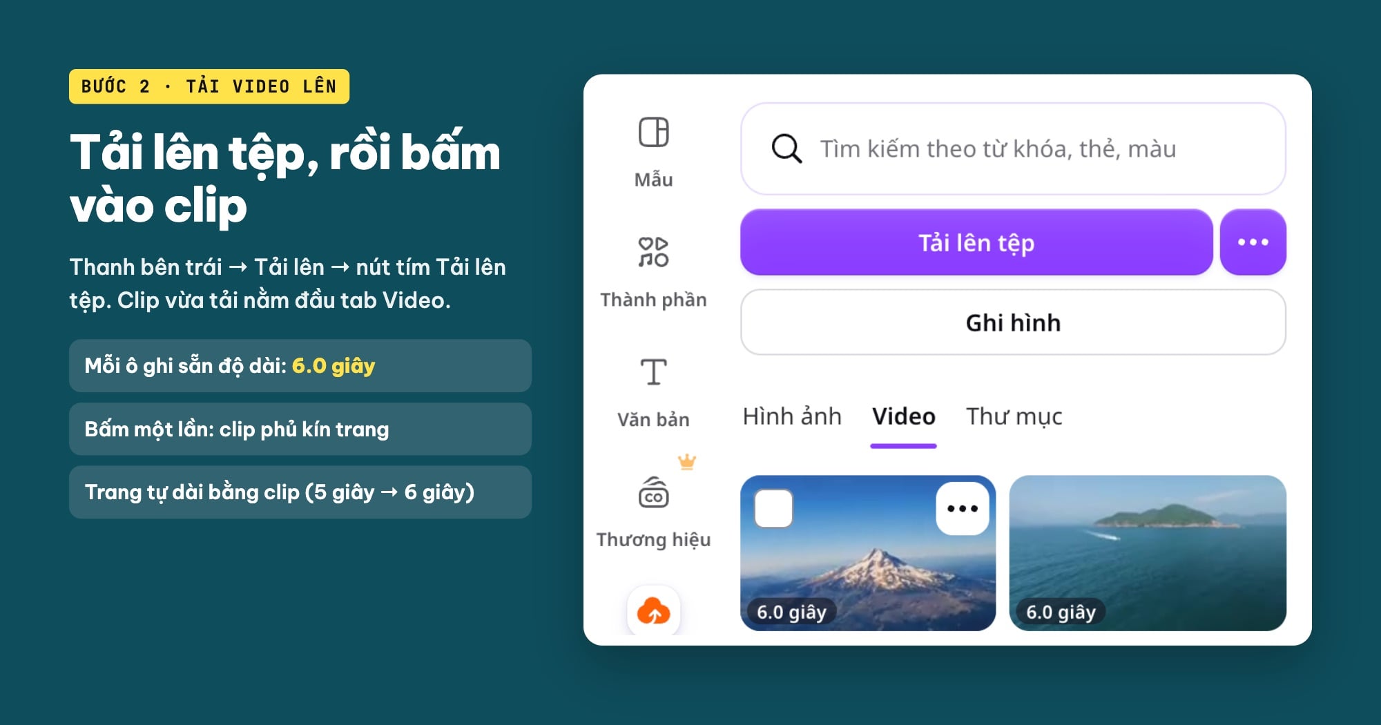 Tải video lên Canva bằng nút Tải lên tệp