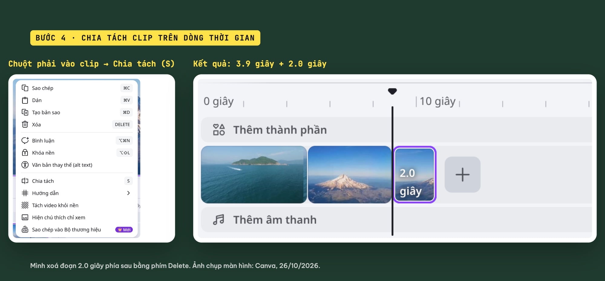 Chia tách video trên dòng thời gian Canva