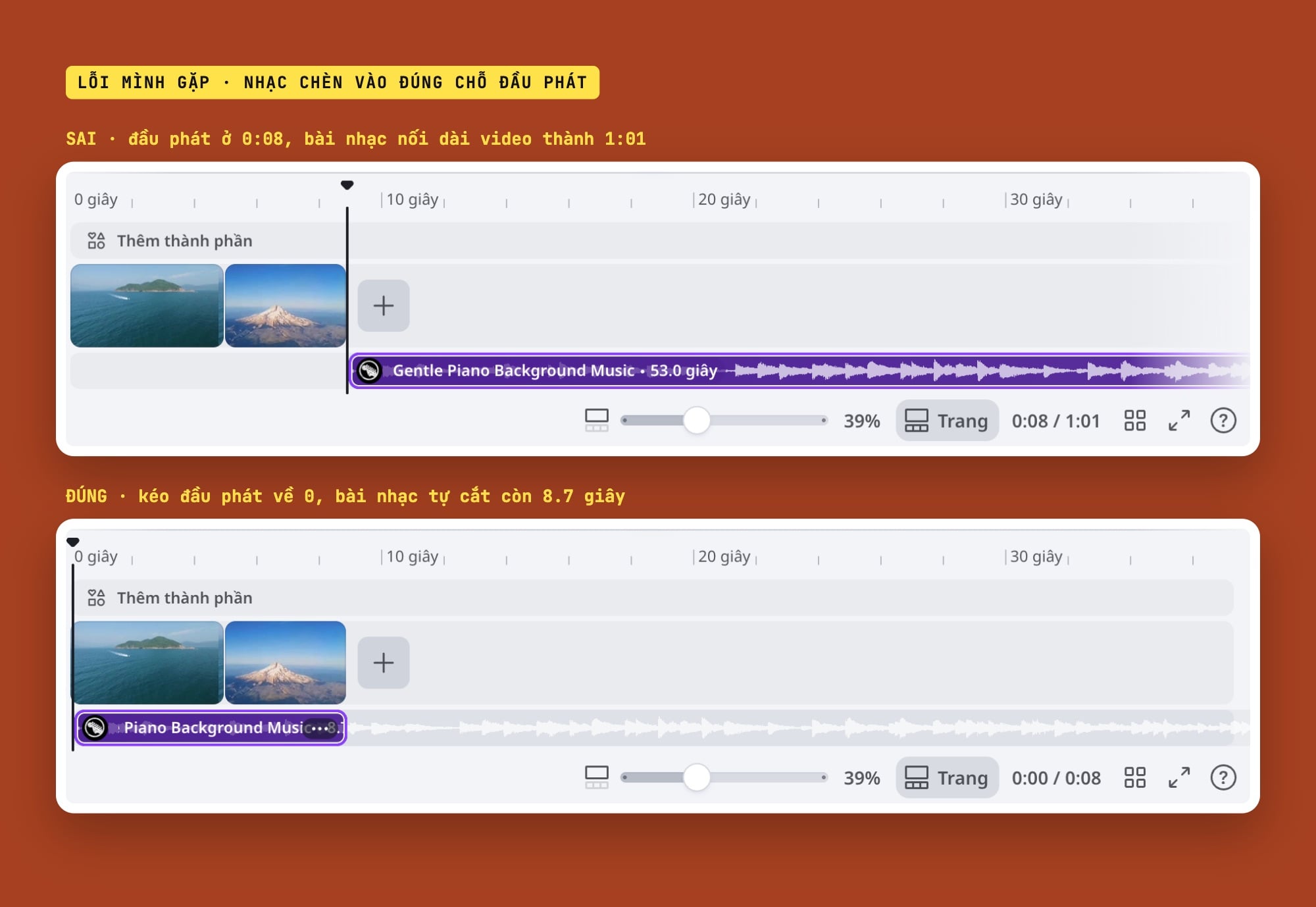 Lỗi chèn nhạc sai vị trí trong Canva