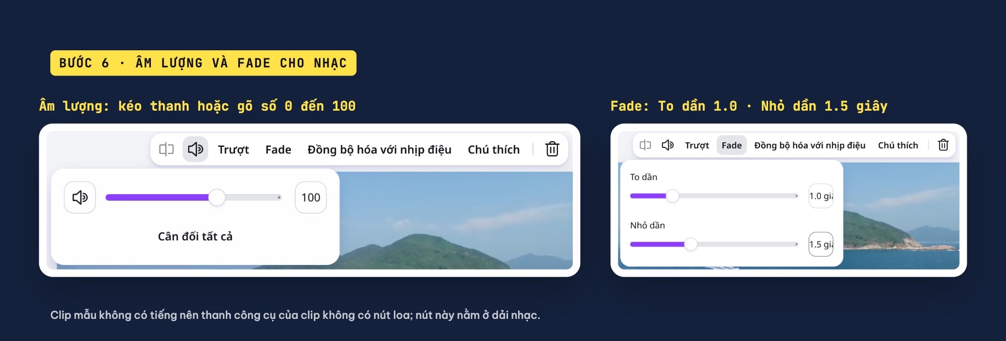 Chỉnh âm lượng và fade nhạc trong Canva