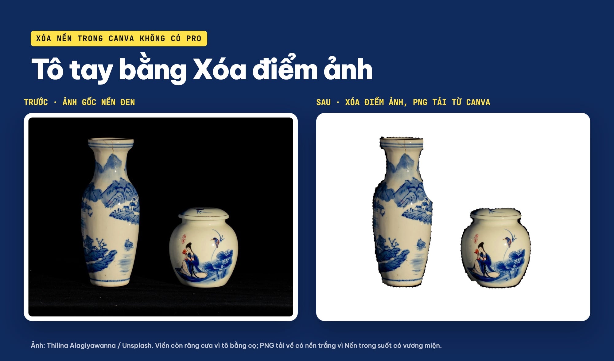 Ảnh bình gốm trước và sau khi xóa nền trong Canva