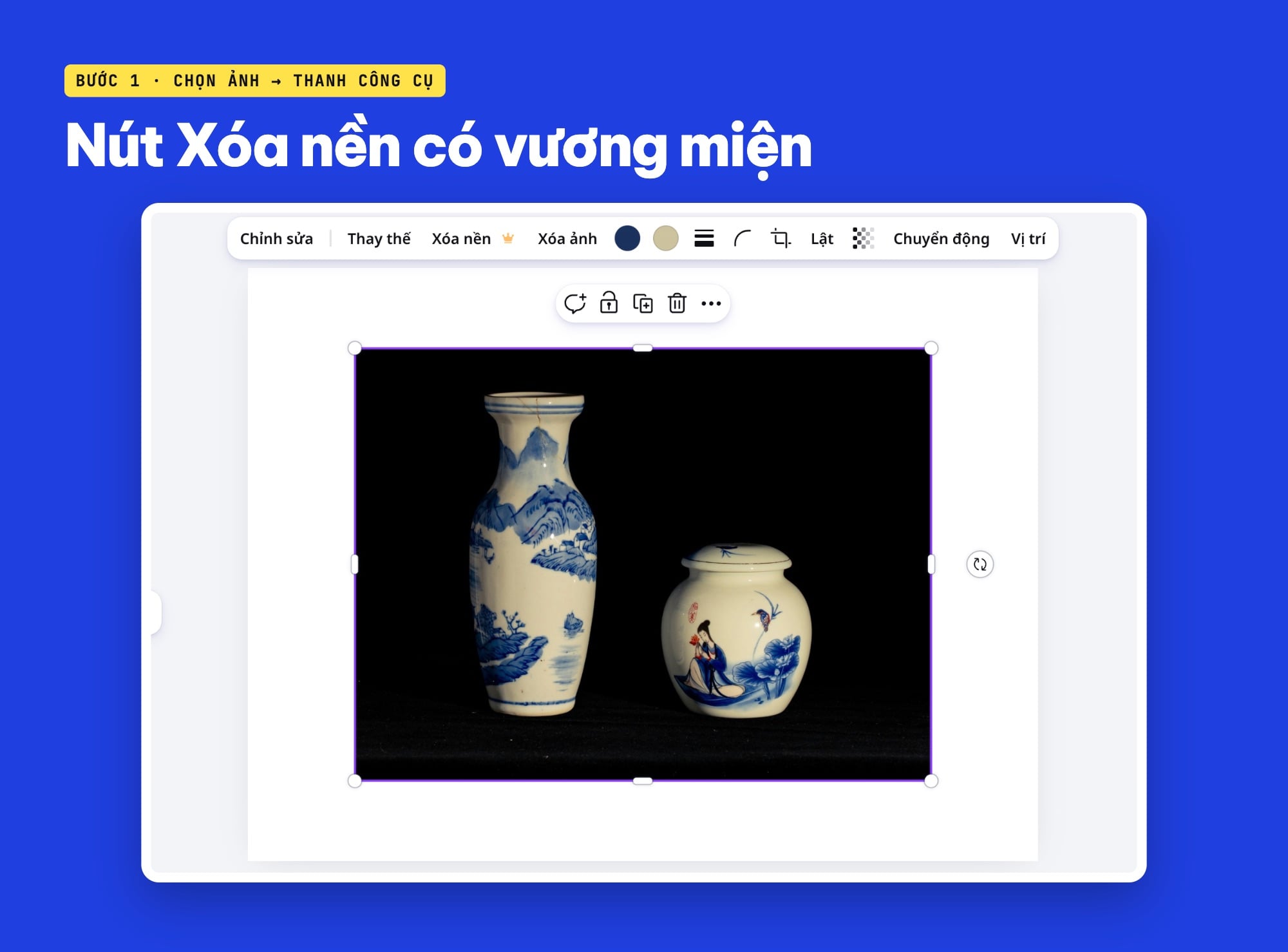 Nút Xóa nền trên thanh công cụ Canva