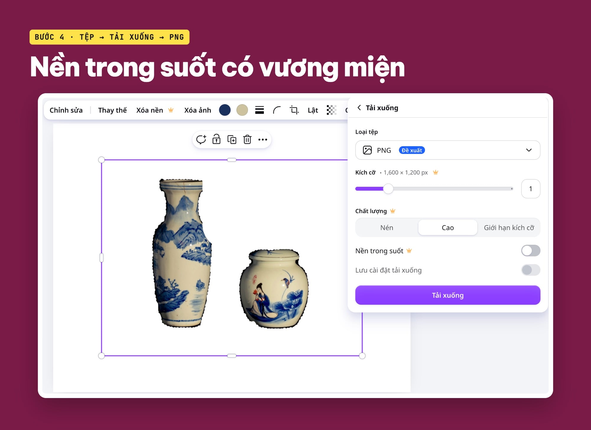 Tải PNG trong Canva và tùy chọn Nền trong suốt
