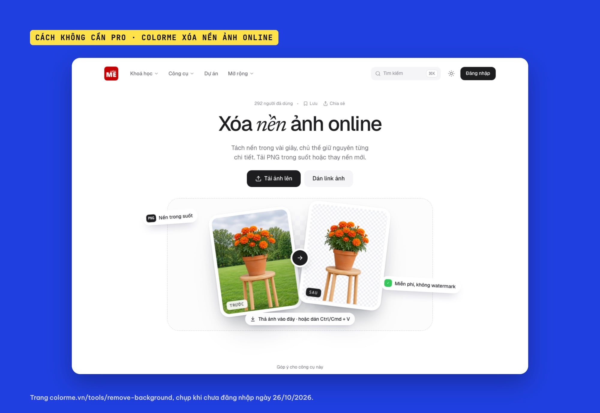 Công cụ xóa nền ảnh online miễn phí của ColorME