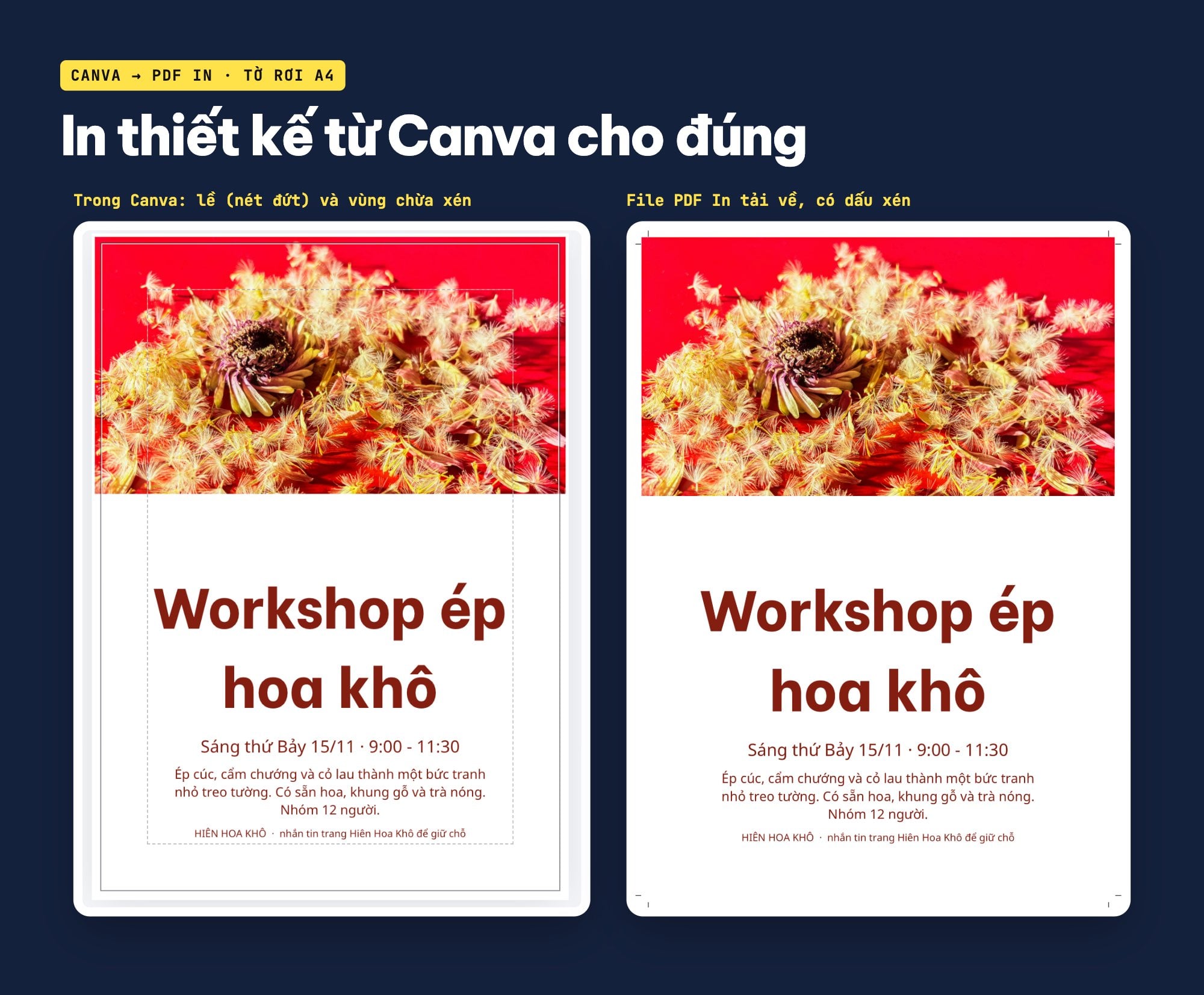 Cách in trên Canva: tờ rơi A4 và file PDF In có dấu xén