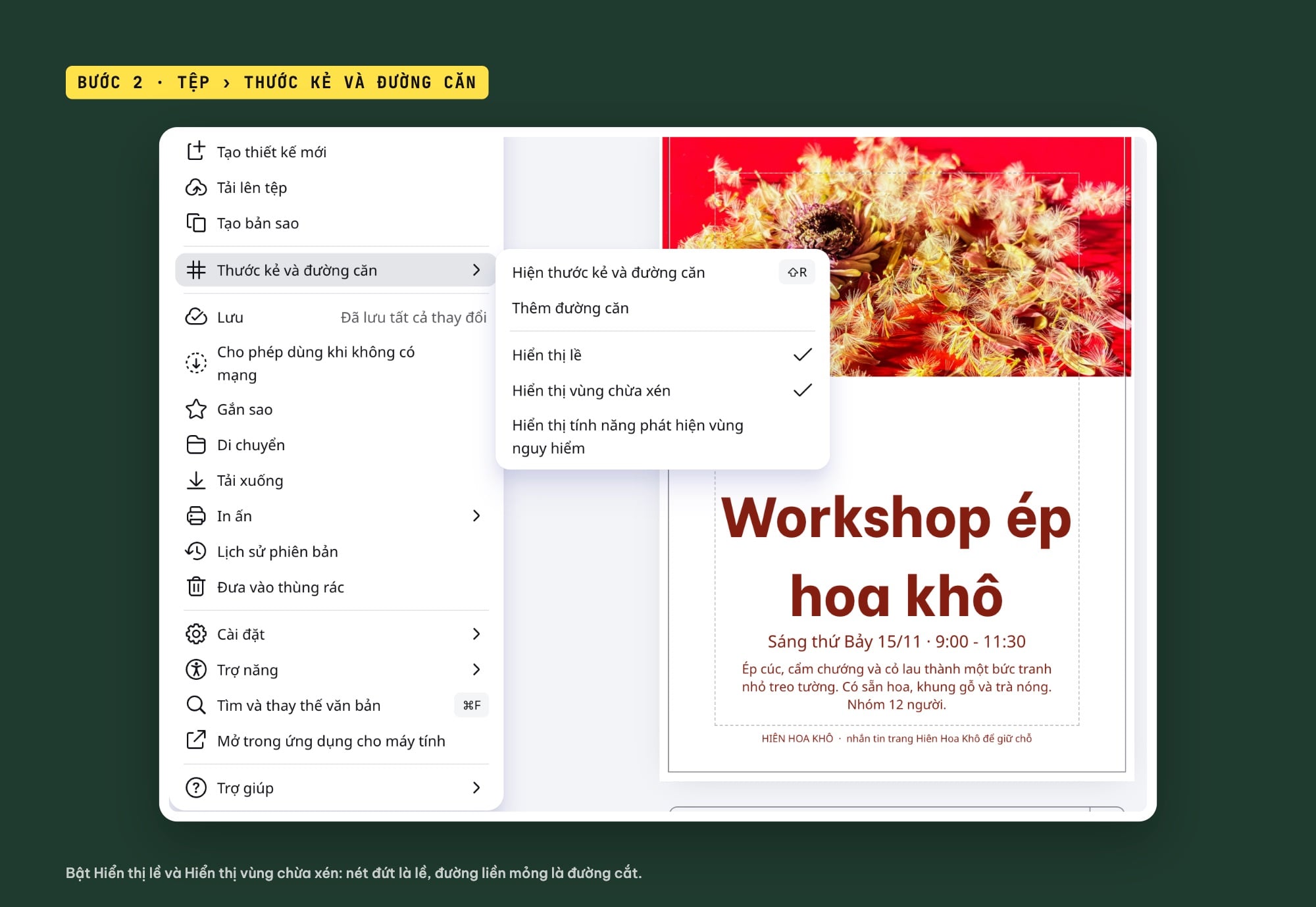 Hiển thị lề và vùng chừa xén trong Canva