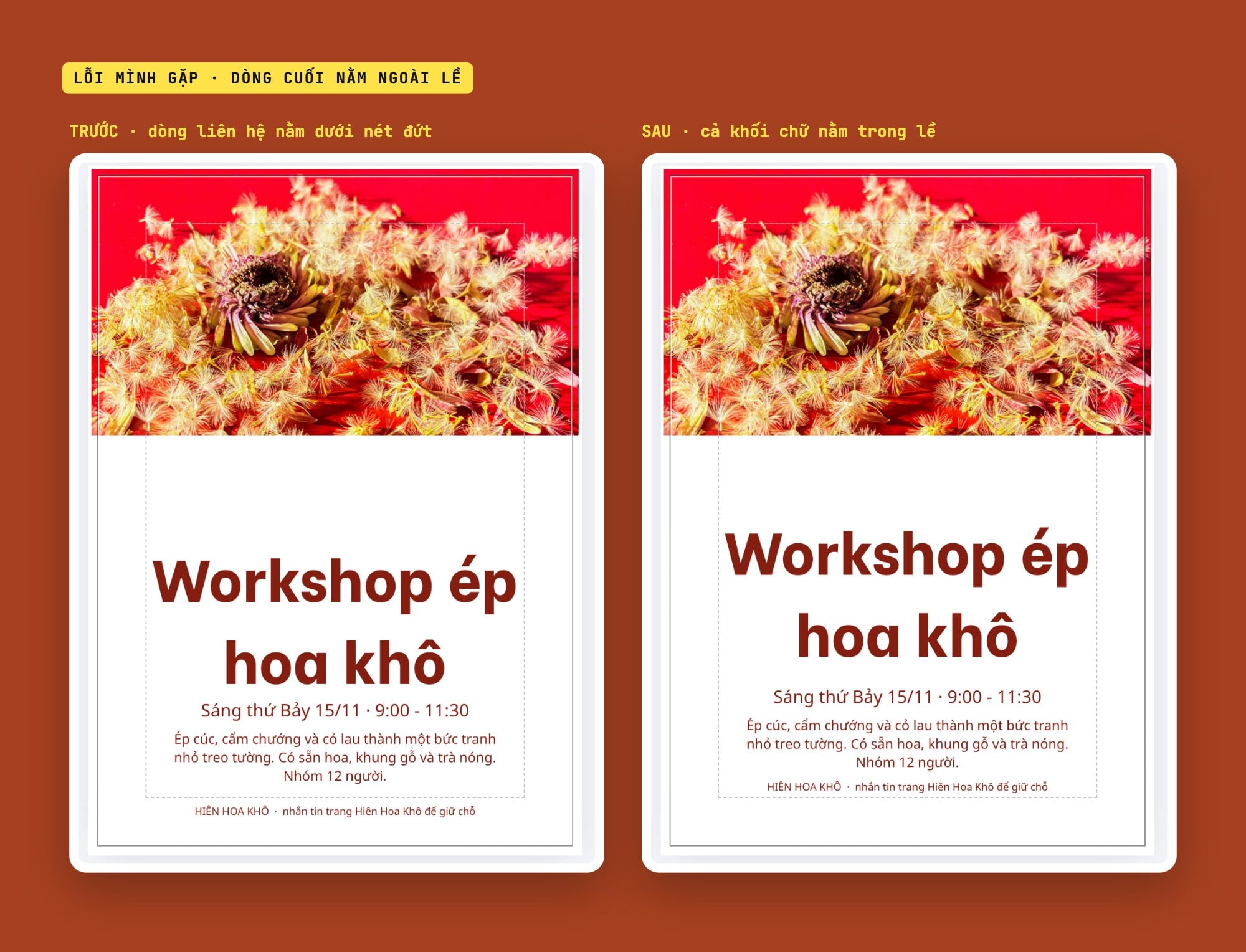 Chữ nằm ngoài lề in trong Canva, trước và sau khi sửa