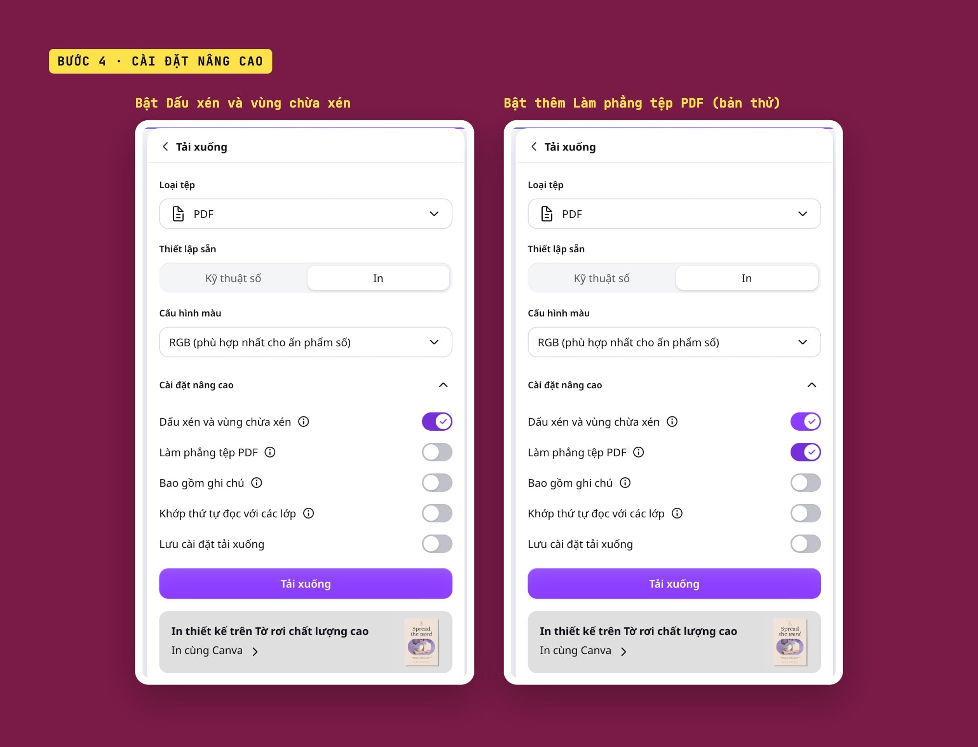 Dấu xén và vùng chừa xén khi tải PDF in từ Canva