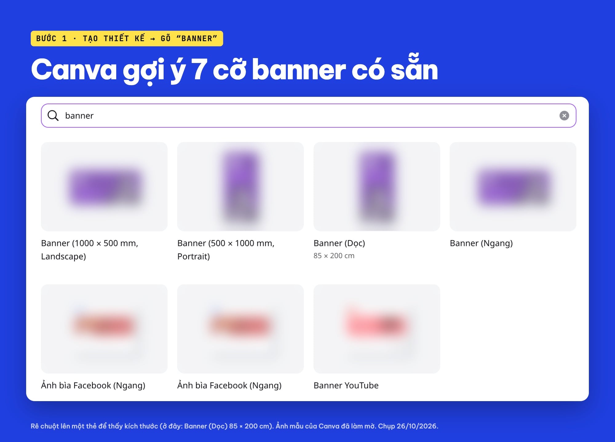 Các cỡ banner có sẵn trong Canva
