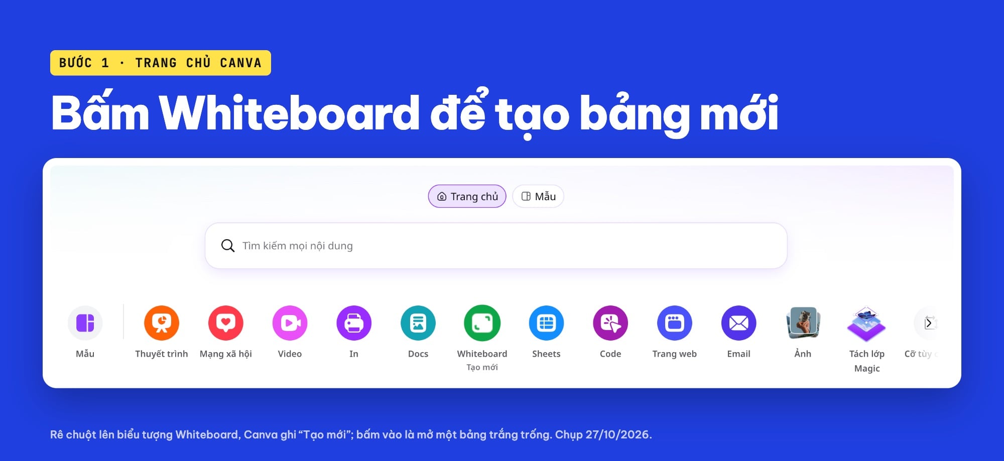 Tạo Whiteboard mới từ trang chủ Canva