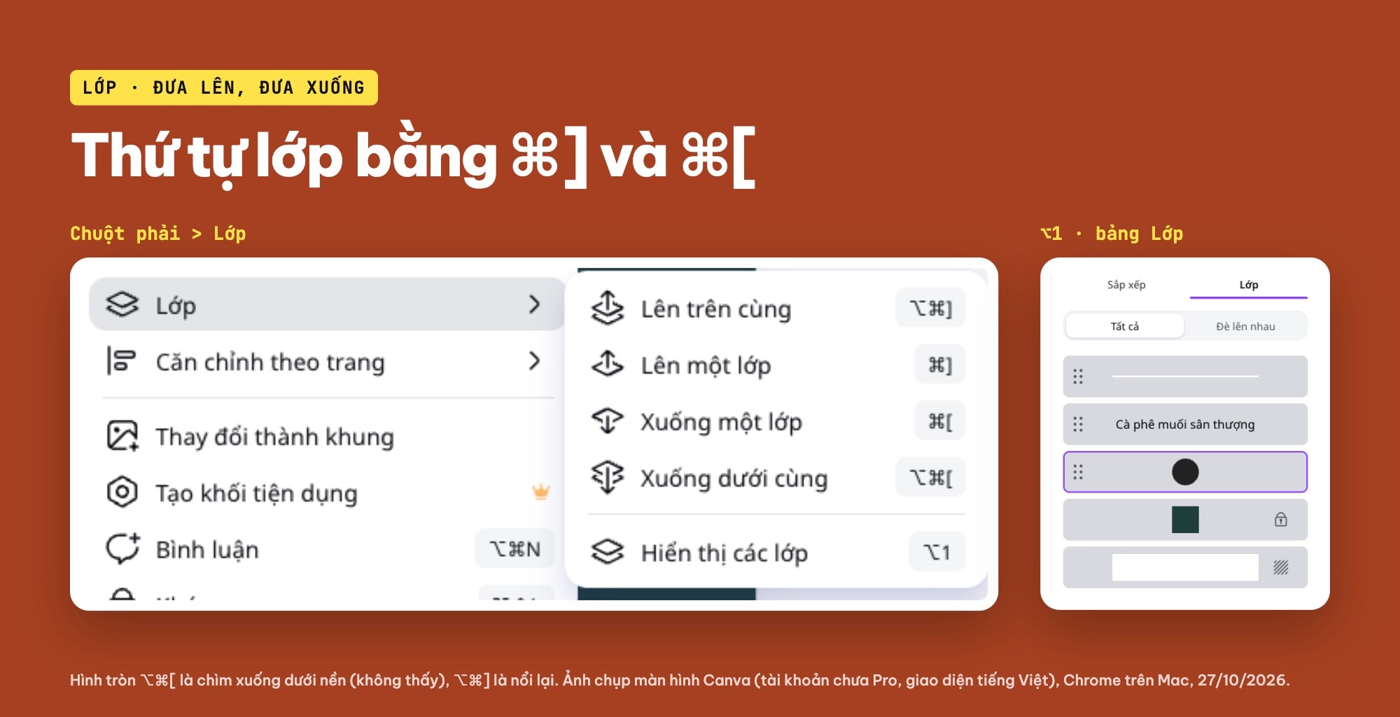 Phím tắt sắp xếp lớp trong Canva