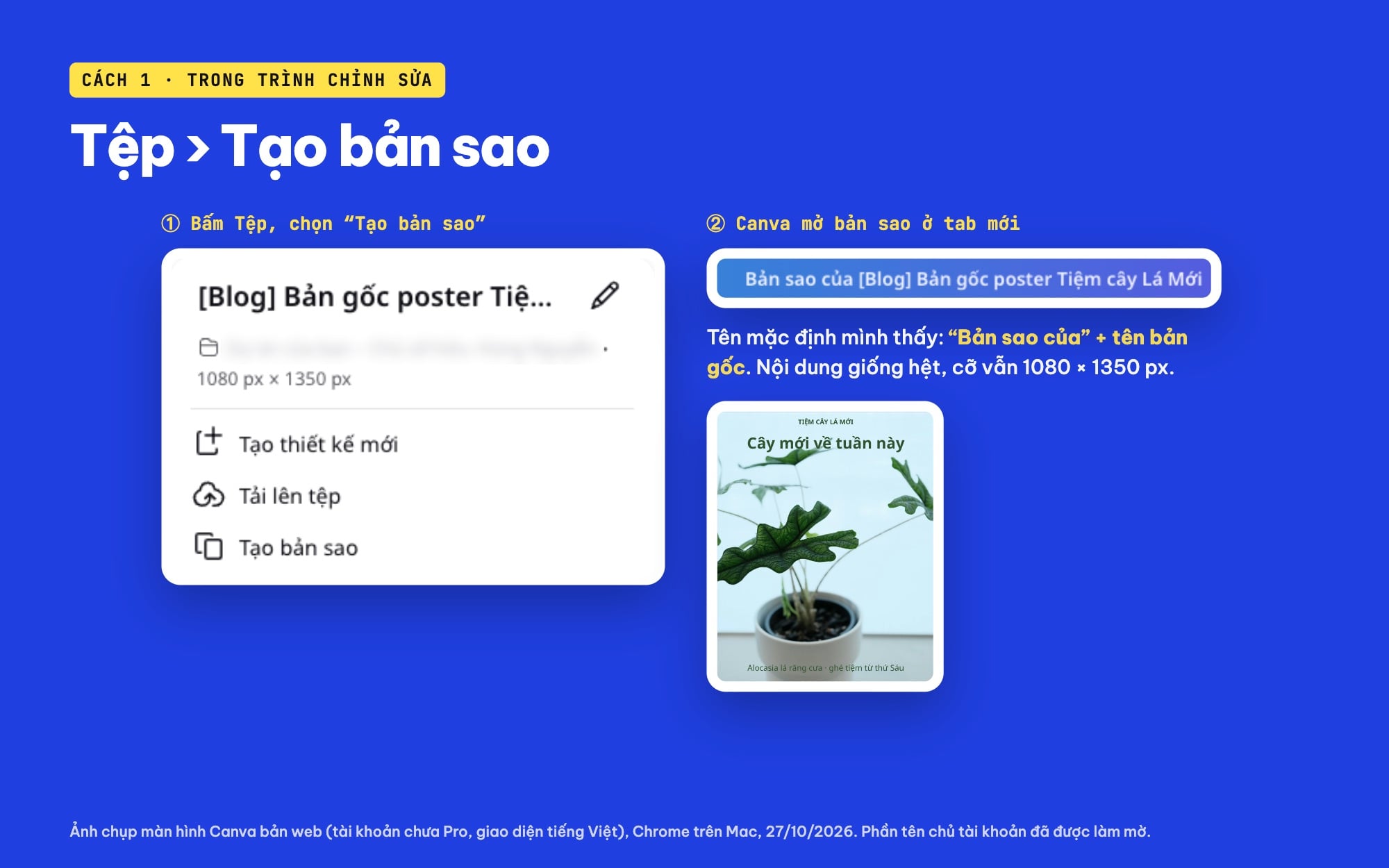 Menu Tệp, mục Tạo bản sao trong Canva