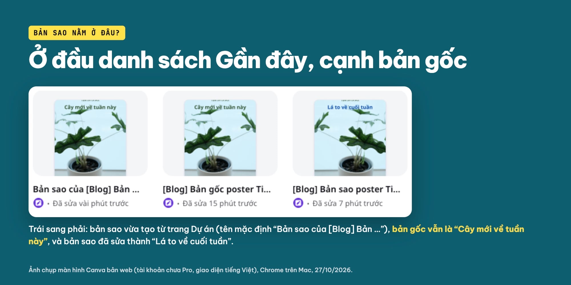 Bản sao Canva hiện trong mục Gần đây cạnh bản gốc