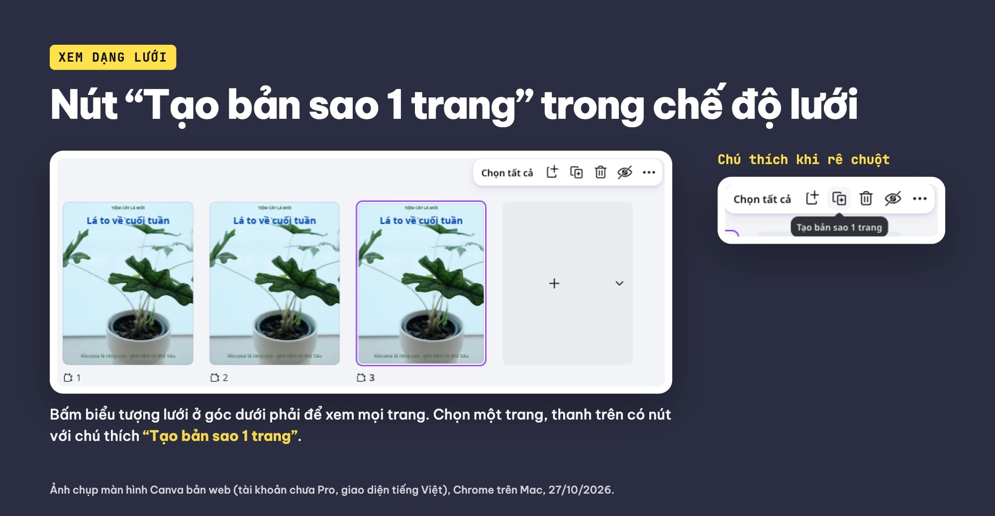 Nút Tạo bản sao 1 trang trong chế độ lưới của Canva