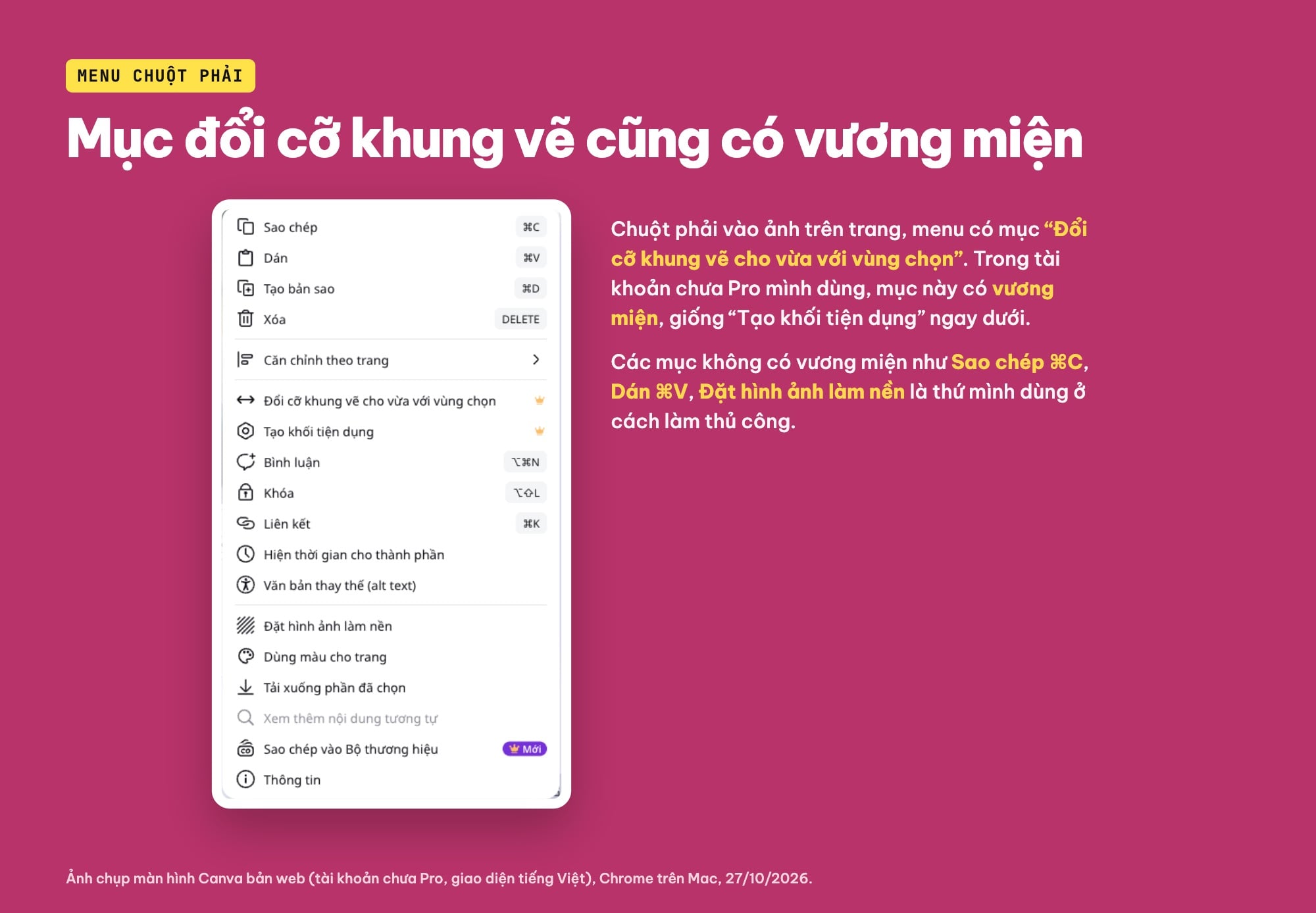 Mục Đổi cỡ khung vẽ cho vừa với vùng chọn có vương miện trong Canva